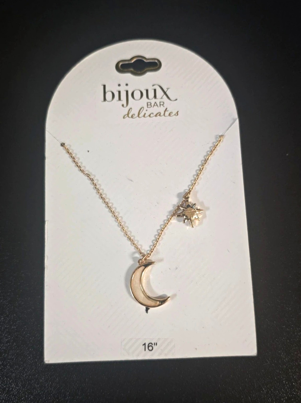Bijoux Bar Gold Tone Moon Charm Pendant Cable Necklace 16 in Celestial